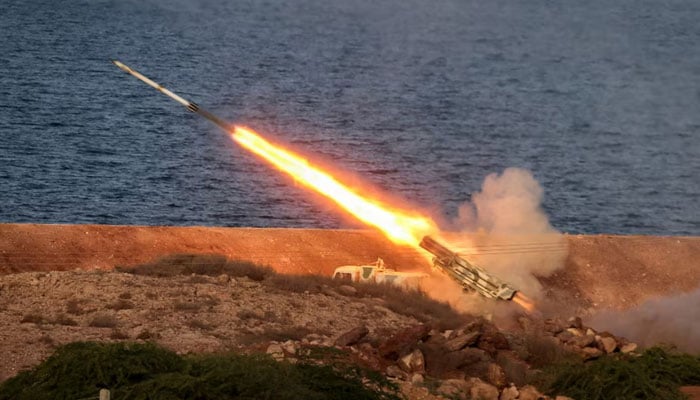 A missile is launched during a joint exercise called the Great Prophet 17, in the southwest of Iran, in this picture obtained on December 22, 2021. — Reuters