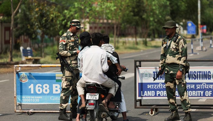 Border Security Force (BSF) personnel make security checks at the Attari-Wagah border crossing near Amritsar, India, May 2, 2025. — Reuters
