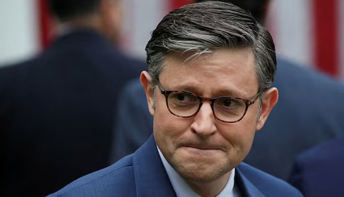 US House of Representatives Speaker Mike Johnson looks on, after President Donald Trump delivered remarks on tariffs, in the Rose Garden at the White House in Washington, DC, US, April 2, 2025. — Reuters