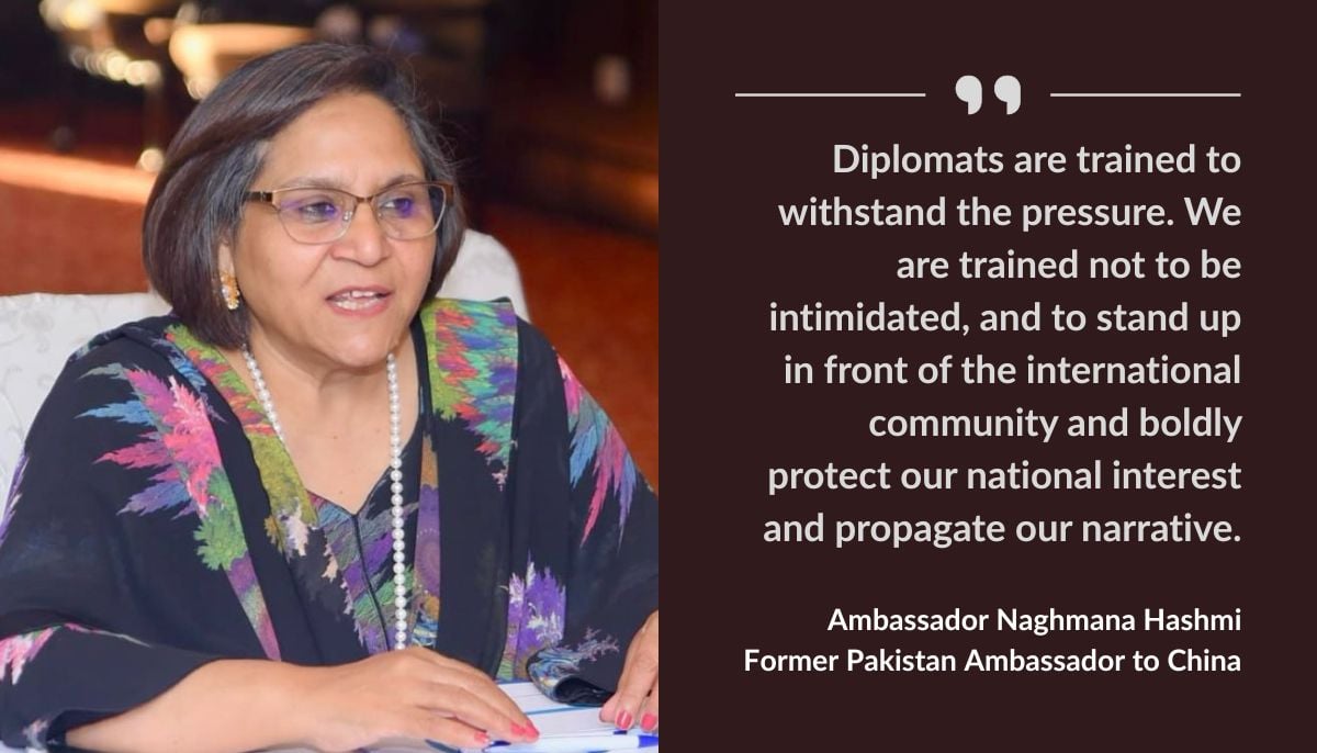 Ambassador Naghmana Hashmi speaks during an event in Islamabad. — Instagram/@naghmanahashmi