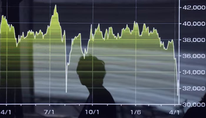 A passerby is reflected on an electronic screen displaying a graph showing recent Japans Nikkei share average movements outside a brokerage in Tokyo, Japan April 9, 2025. — Reuters