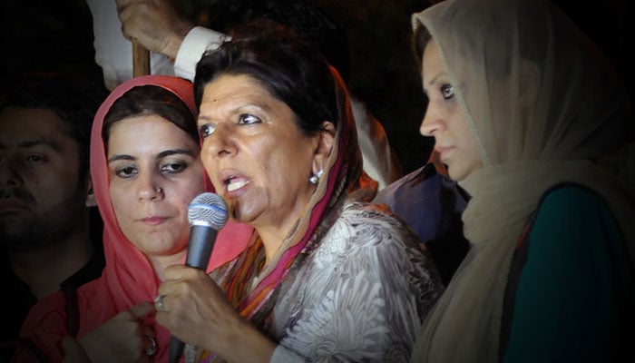 Aleema Khan, sister of incarcerated former prime minister Imran Khan, addresses to PTI workers in Islamabad. — AFP/File