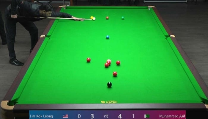 Pakistans cueist Muhammad Asif in action during the Asian 6-Red Snooker Championship in Colombo on June 24, 2025. — Reporter