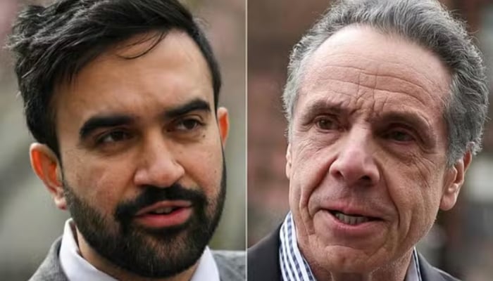 This combination of pictures shows New York City mayoral candidate and democratic State Representative Zohran Mamdani (left) in New York City on April 16, 2025 and New York City mayoral candidate Andrew Cuomo (right) in New York City on April 13, 2025. — AFP