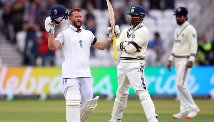 Englands Ben Duckett celebrates his century, Headingley Cricket Ground, Leeds, Britain, June 24, 2025. — Reuters