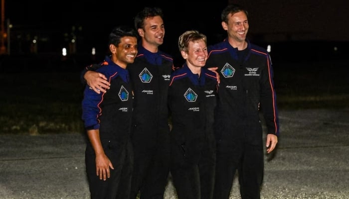The Axiom-4 crew, Pilot Shubhanshu Shukla of India, Mission Specialist Tibor Kapu of Hungary, Commander Peggy Whitson of the US, and Mission Specialist Slawosz Uznanski-Wisniewski of Poland, react as they greet their family members before their mission to the International Space Station, in Cape Canaveral, Florida, US, June 24, 2025. — Reuters