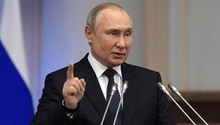 Russian President Vladimir Putin delivers a speech during a meeting of the Council of Legislators at the Federal Assembly in Saint Petersburg, Russia April 27, 2022. — Reuters