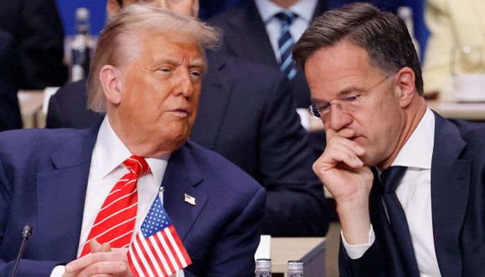US President Donald Trump speaks with NATO Secretary General Mark Rutte as they attend the North Atlantic Council plenary meeting at the North Atlantic Treaty Organisation (NATO) summit in The Hague on June 25, 2025. — Reuters