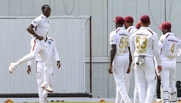 Seales, Shamar star as West Indies dominate Australia in Barbados on Day 1 1 Shamar Joseph (left) of West Indies celebrates taking 4 wickets for 46 runs during the 1st day of the 1st Test match between West Indies and Australia at Kensington Oval, Bridgetown, Barbados, on June 25, 2025. — AFP
