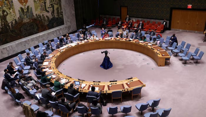 A general view shows the United Nations Security Council meeting on non-proliferation of weapons of mass destruction, amid Russias invasion of Ukraine, at the United Nations Headquarters in New York City, US, on March 14, 2022. — Reuters