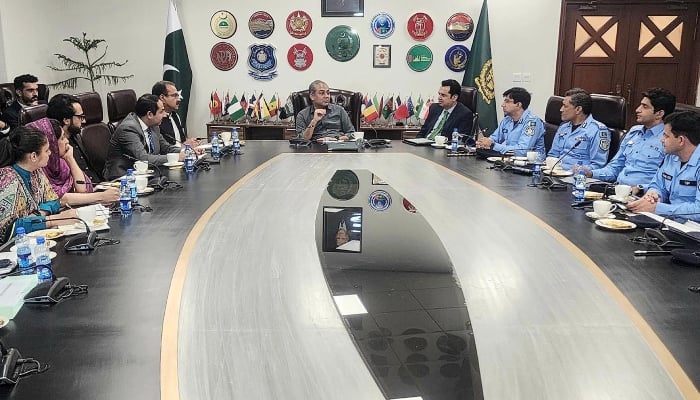 Federal Minister for Interior Mohsin Naqvi chairing a meeting regarding arrangements during Muharram, Islamabad, June 25, 2025. — NNI