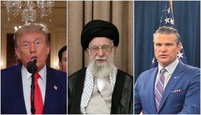 (From left to right) This collage shows US President Donald Trump, Irans supreme leader Ayatollah Ali Khamenei and US Defense Secretary Pete Hegseth. — Reuters/File