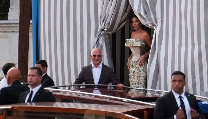 Amazon founder Jeff Bezos and Lauren Sanchez leave Aman Venice hotel, ahead of their expected wedding, in Venice, Italy, June 26, 2025. — Reuters