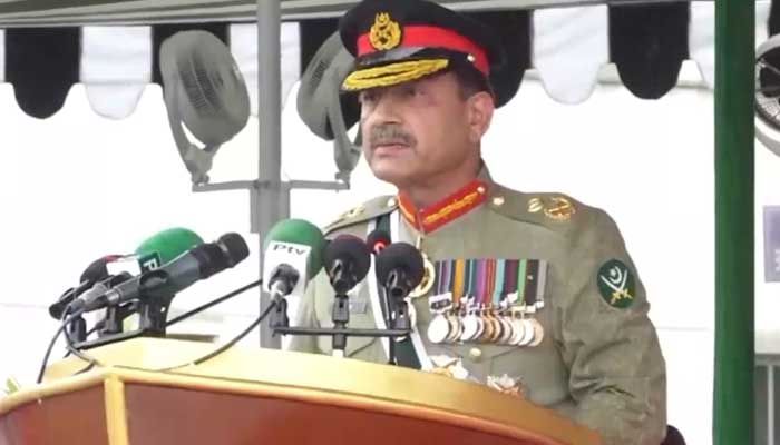 Field Marshal Asim Munir, Chief of Army Staff, addresses passing out ceremony at Pakistan Naval Academy, Karachi, Sindh, June 28, 2025. — Screengrab via video/X/@PakistanFauj