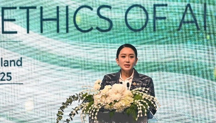 Thailand Prime Minister Paetongtarn Shinawatra delivers her opening remarks during the UNESCO Global Forum on the Ethics of Artificial Intelligence, in Bangkok on June 25, 2025. — AFP