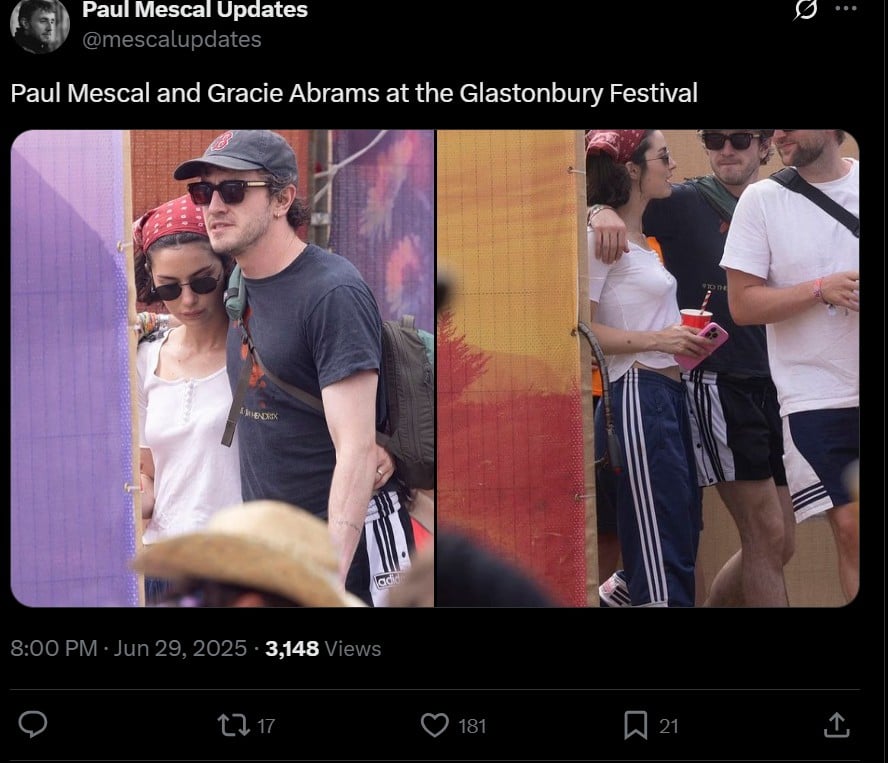Gracie Abrams, Paul Mescal cant keep their hands off each other at Glastonbury