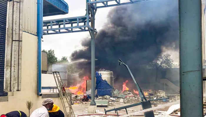 Firefighters try to extinguish a fire that broke out in a chemical factory in Sangareddy city of Indias Telangana state. — Hindustan Times