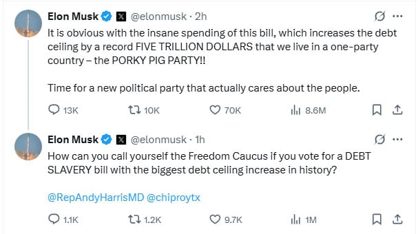 Musk blasts Trump's ‘insane' $5tr splurge, floats people-first party 8 Musk blasts Trump’s ‘insane’ $5tr splurge, floats people-first party