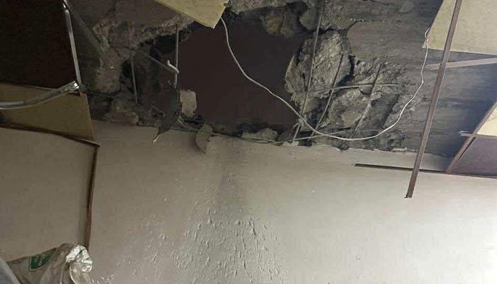 The image shows some of the damage caused to a building in Kirkuk as a result of a rockets attack in Kirkuk on June 30, 2025. — X@sentdefender