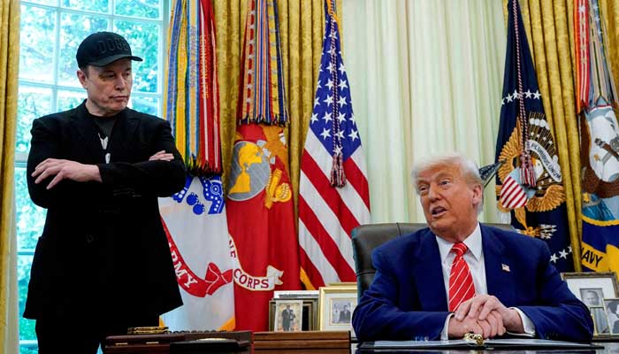 US President Donald Trump and Elon Musk attend a press conference in the Oval Office of the White House in Washington, DC, US, May 30, 2025. — Reuters