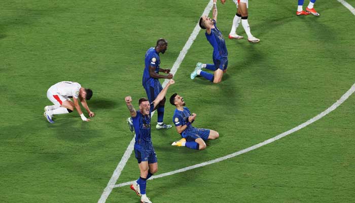 (From left) Al Hilals Sergej Milinkovic-Savic, Ali Lajami, and Kalidou Koulibaly celebrate as Manchester Citys Phil Foden look dejected after a Round of 16 match between Manchester City and Al Hilal during the Fifa Club World Cup at Camping World Stadium, Orlando, Florida, US on June 30, 2025 — Reuters