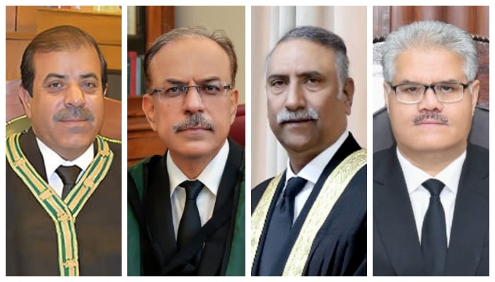 (From left) Justices Rozi Khan, Junaid Ghaffar, Sarfaraz Dogar, and Atiq Shah. — High courts websites