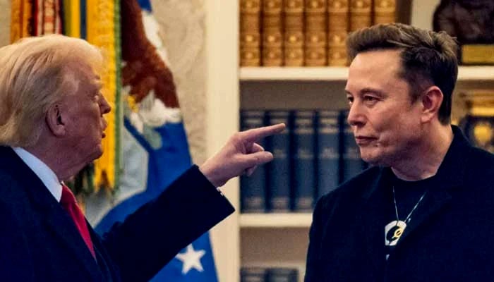 US President Donald Trump and Elon Musk speak in the Oval Office before departing the White House in Washington, DC, to go to Trumps residence at Mar-a-Lago in Palm Beach, Florida, March 14, 2025. — AFP