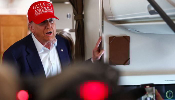 US President Donald Trump speaks to reporters aboard Air Force One en route to Joint Base Andrews, Maryland, after touring a temporary migrant detention center informally known as Alligator Alcatraz in Ochopee, Florida, US, July 1, 2025. — Reuters