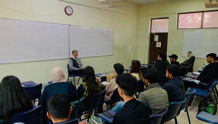 An undated image showing university students attending a lecture. — SZABIST website/File