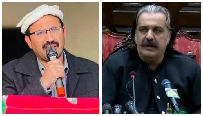 PTI KP President Junaid Akbar (left) and KP CM Ali Amin Gandapur. — GeoNews/Facebook@JunaidAkbarMNA