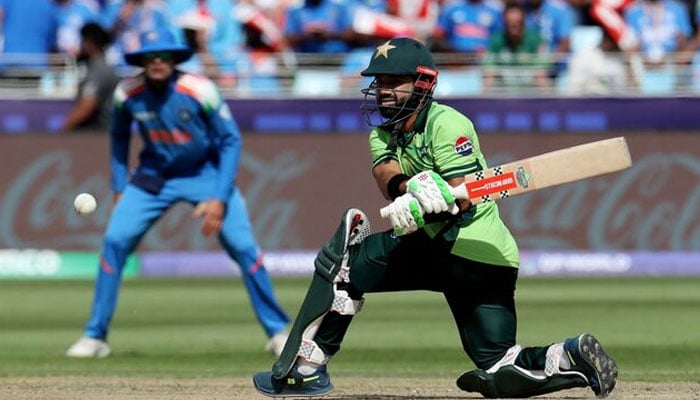 Pakistans Mohammad Rizwan plays a shot during a ICC Champions Trophy match at the Dubai International Stadium, Dubai, UAE on February 23, 2025. — Reuters