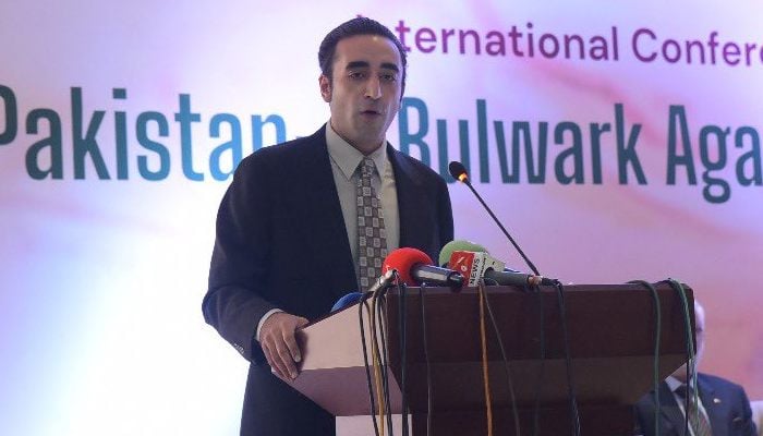 PPP Chairman Bilawal Bhutto Zardari speaking at a seminar in Islamabad titled “Pakistan: A Bulwark Against Terrorism”, organised by Islamabad Policy Research Institute (IPRI). — X/@IPRI_Pak