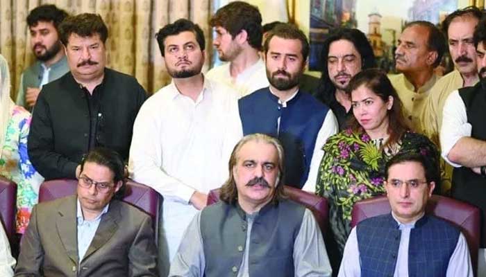 PTI leaders address a press conference. — Screengrab/File