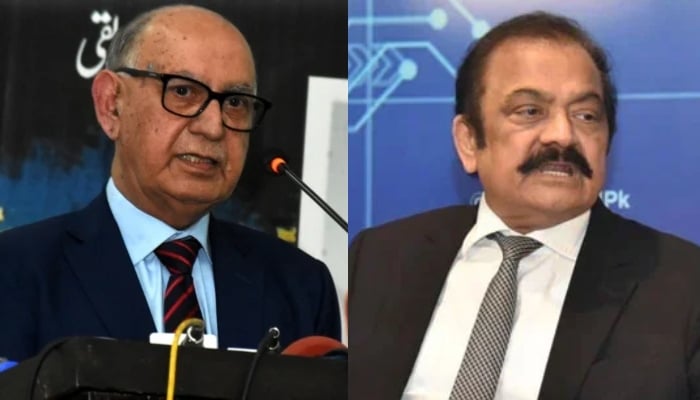 Rana Sanaullah (right) and Senator Irfan Siddiqui.— PID/ Arts Council of Pakistan Karachi website/ File