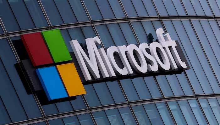 A view shows a Microsoft logo at Microsoft offices in Issy-les-Moulineaux near Paris, France, March 21, 2025. — Reuters