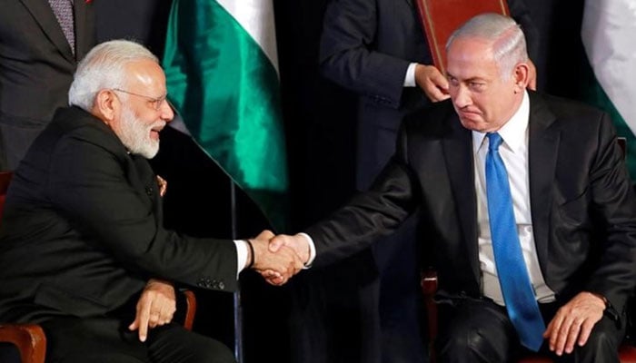 Indian Prime Minister Narendra Modi (left) shakes hands with his Israeli counterpart, Benjamin Netanyahu, during a visit to the Yad Vashem Holocaust Memorial in Jerusalem on July 4, 2017. — Reuters