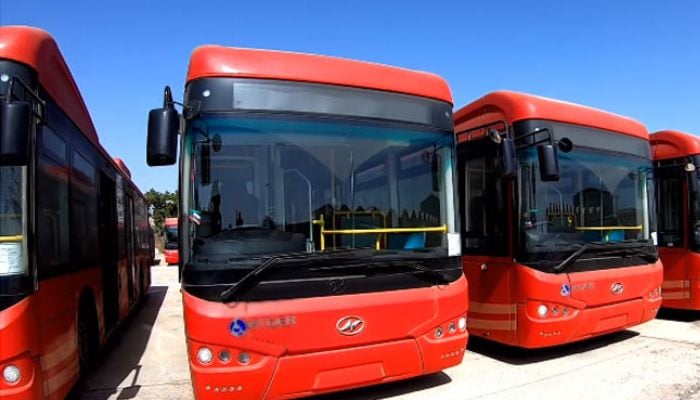 New buses bought for the Peoples Bus Service can be seen in this this undated image. — APP