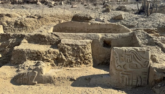 Pieces of what appear to be parts of a 4,000-year-old ceremonial temple in Peru. — Reuters