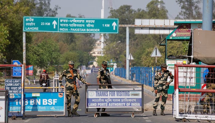Indias BSF security personnel stand guard at the Attari-Wagah crossing on the India-Pakistan border in Amritsar, on April 25, 2025. — Reuters