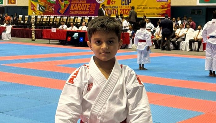 Huzaifa Arshad participates in South Asian Karate Championship. — Reporter