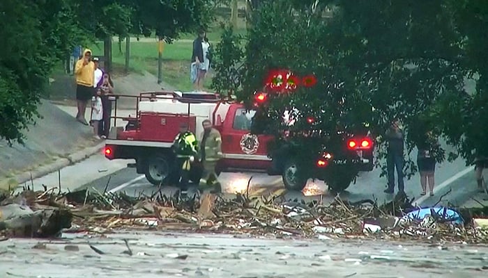First responders survey rising flood waters of the Guadalupe River after flash flooding in Kerr County, Texas, US July 4, 2025 in a still image from video. — Reuters