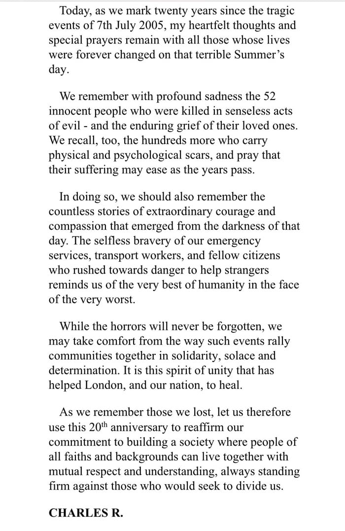 King Charles talks about solidarity, solace and determination in major statement