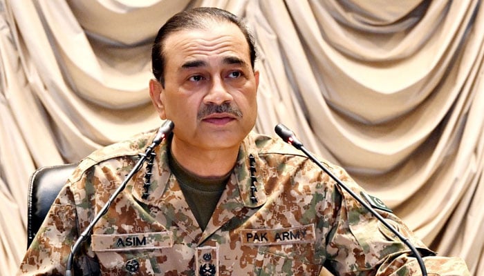 Field Marshal Syed Asim Munir addresses NDUs graduating officers of the National Security and War Course at NDU on July 7, 2025. — ISPR