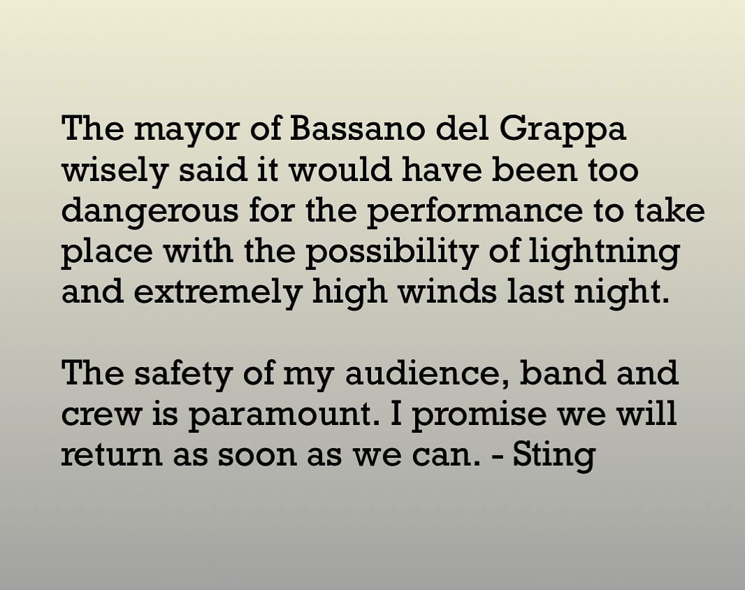 Sting puts fans safety over music concert