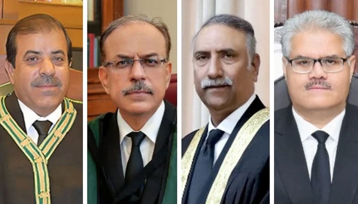 (From left) Justices Rozi Khan, Junaid Ghaffar, Sarfaraz Dogar, and Atiq Shah. — High courts websites