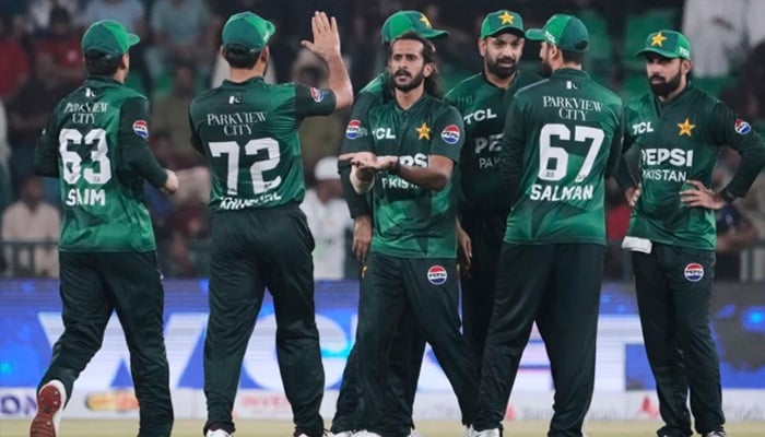 An undated image of Pakistan cricketers celebrating a wicket during a T20 match. — AFP