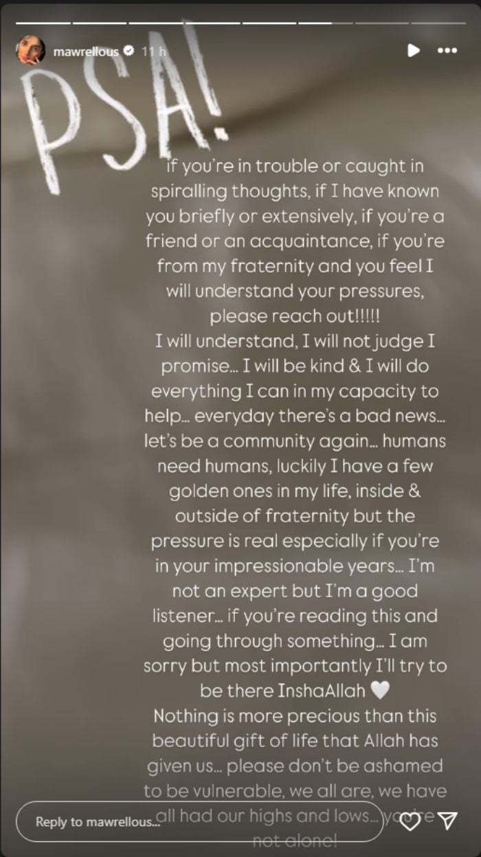 Mawra Hocanes message on actor Humaira Asghar Alis death. — Instagram/@mawrellous
