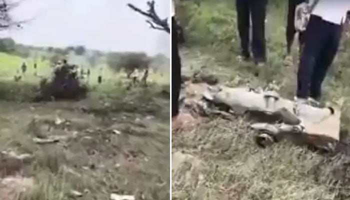 The screengrabs show site of an IAF fighter jet crash in Rajasthan district on July 7, 2025. — NDTV