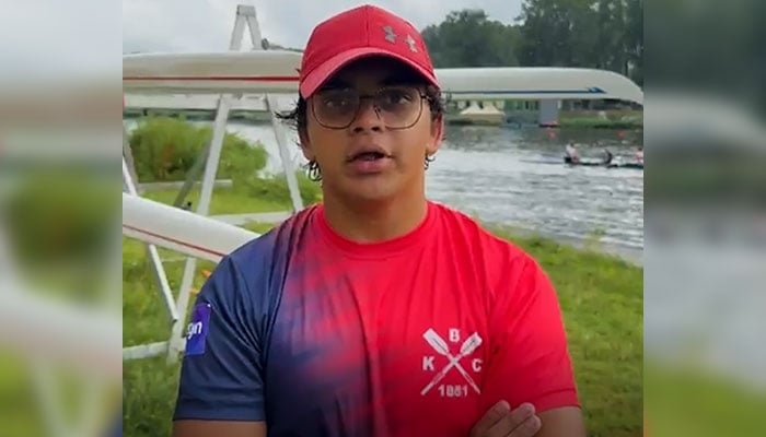 Pakistani rower Rayyan Imran can be seen in this still taken from a video. —