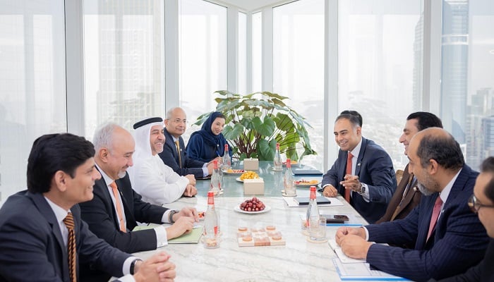 A high-level Government of Pakistan delegation, led by Bilal Azhar Kayani, Minister of State for Finance and Railways and Head of the Prime Minister’s Delivery Unit, discuss public reforms with Abdullah Lootah, Deputy Minister of Cabinet Affairs for Competitiveness and Experience Exchange, on July 9, 2025, in Dubai.— Reporter